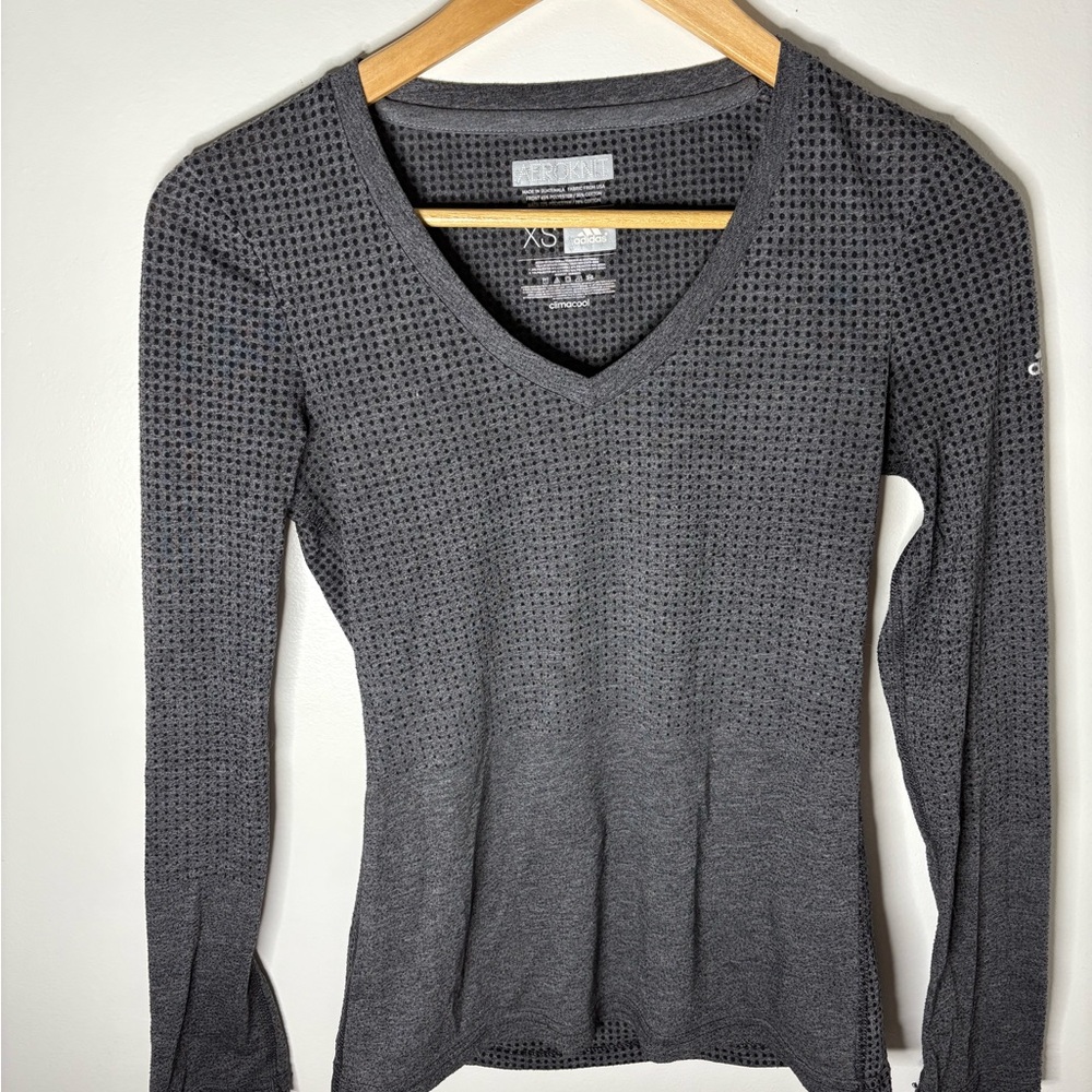 adidas Charcoal Long Sleeve V-Neck Top